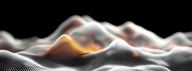 Abstract 3d waves with glowing lines and dots in a black background