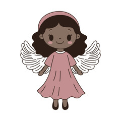 Cheerful Beautiful Cute Winged Little Girl Angel Fantasy Cartoon Character in Heaven