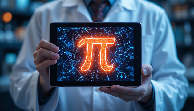 businessman touching virtual screen Exploring the Beauty of Mathematics on Pi Day