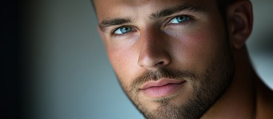 Obraz premium A close-up portrait of an attractive man , against a soft background, looking at the camera. 
