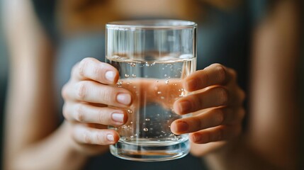 A Glass of Water Held Gently by a Persons Hands