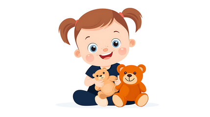 Fototapeta premium A little girl is sitting on the floor with two teddy bears. generated using AI