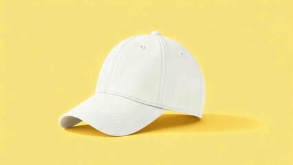 Fototapeta premium Baseball white caps front view or side view mock up logo, sticker, branding, hat, fashion, blank, advertisement, promoting, realistic, template, presentation, advertising isolated on yellow background