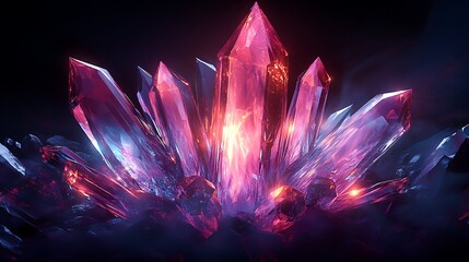 Abstract geometric crystal network glowing with neon gradients, sharp and intricate facets representing trade connections, radiant nodes and interwoven lines,