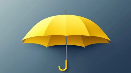 15.A minimalist vector icon of a bright yellow umbrella with a smooth, rounded canopy, subtly textured fabric, and a silver metallic handle. The illustration exudes a modern and fresh look ideal for