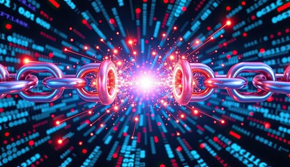 Fototapeta premium Futuristic Digital Chain Breaking with Vibrant Neon Background