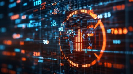 Global financial data visualized with graphs and numbers.