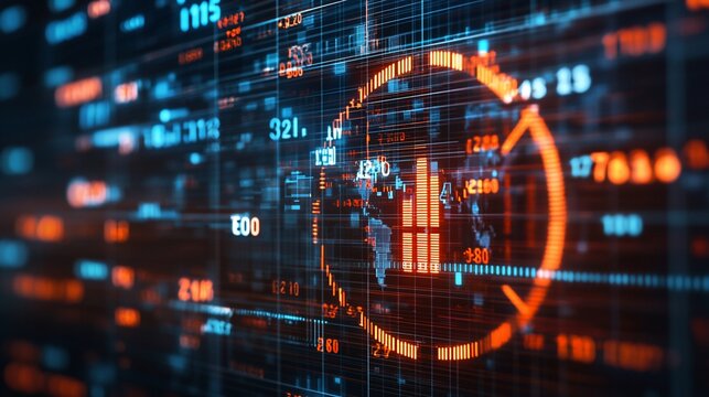 Global financial data visualized with graphs and numbers.
