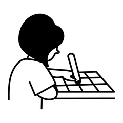 A character playing sudoku, doodle style icon 
