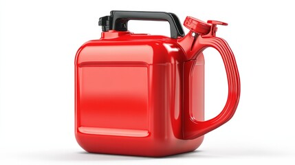 Obraz premium A bright red gas can with a flexible spout and safety cap, isolated on a white background --ar 16:9 --stylize 250 --v 6.1 Job ID: f2e0030e-9a8b-4607-8034-1fac02a8d35f