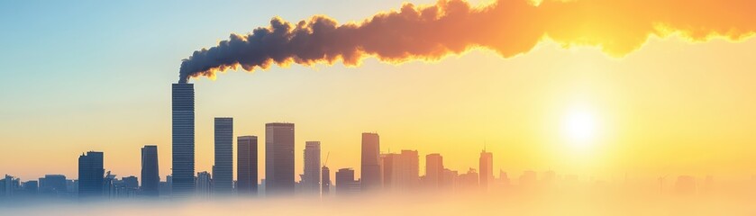 Urban Sunset with Haze from CO2 Emissions and Climate Crisis