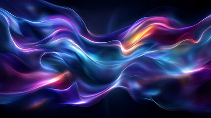 Fototapeta premium An abstract depiction of economic data visualized through glowing liquid waves, vibrant hues of teal and violet, reflective surfaces adding depth,