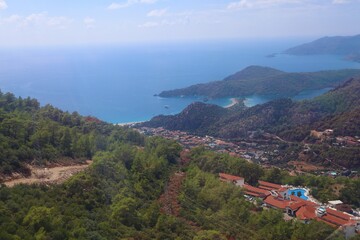Beautiful Dead Sea (Olu Deniz) View from Babadag Mountain in Fethiye, Mugla, Turkey. 