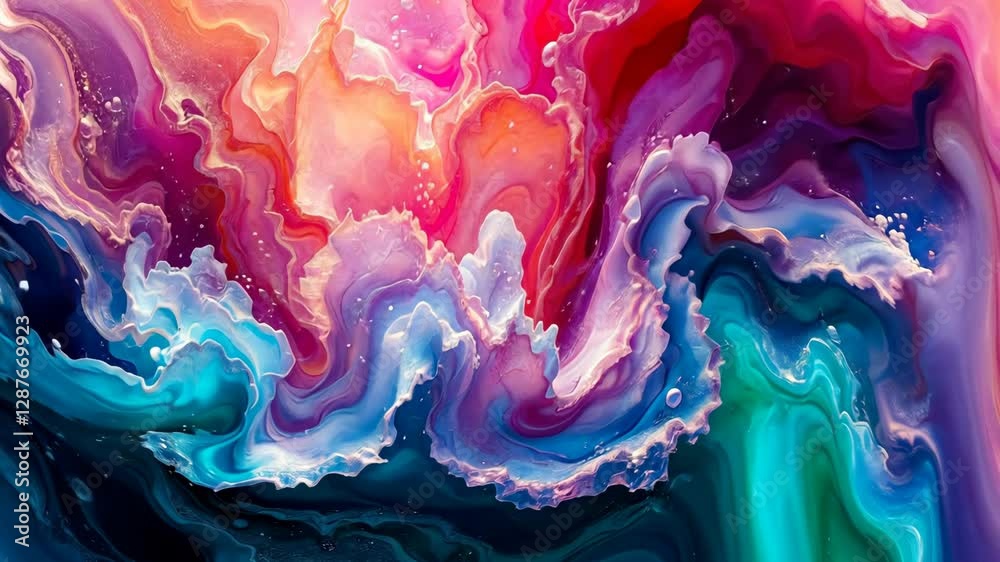 Poster colorful abstract paint waves create dynamic flowing patterns in highresolution display