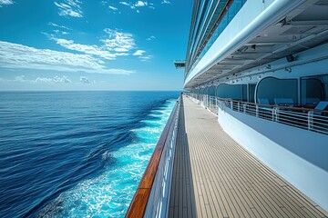 Fototapeta premium Cruise ship sailing on ocean with blue sky for vacation or travel advertising