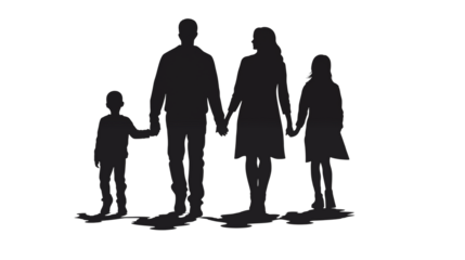 Silhouette of a Happy Family Holding Hands Perfect for Family Togetherness and Love Concepts