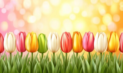Colorful tulips in a vibrant garden setting with a blurred sunny background