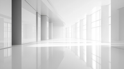 Obraz premium Abstract white architectural space with columns and glossy floor