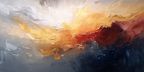 Naklejka premium Vibrant Abstract Oil Painting Featuring Golden, Blue, and Pink Hues, Creating a Captivating Play of Colors and Emotions in a Modern Artistic Expression