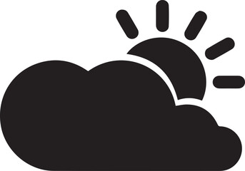 Simple weather icon, black silhouette, cloud and sun, minimalist design, clean lines, graphic symbol, meteorology, high contrast, vector style,