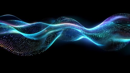 Pixelated waves flowing dynamically, glowing neon gradients of blue and green, abstract visualization of financial volatility, intricate pixel patterns against a futuristic dark background,