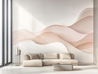 Modern living room with beige sofa and abstract wall art