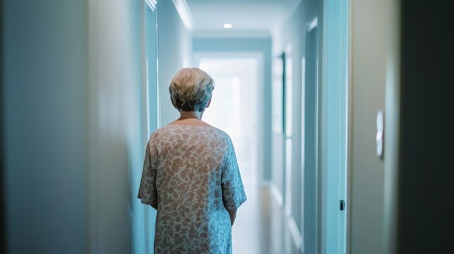 Dementia symptoms in a senior woman getting lost in her own home. Featuring confusion and anxiety