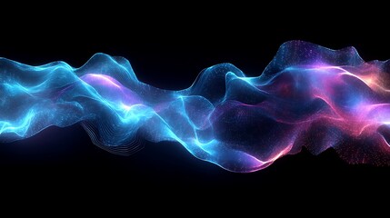 Ripple-like waveforms expanding dynamically, neon hues of cyan and violet glowing softly, interconnected nodes representing financial data points, dark minimalistic background enhancing depth,