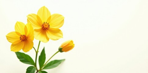 Fototapeta premium Bright yellow petals of isolated apricot flowers against a soft white background, botanical, flower, spring