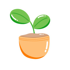 Cartoon image of a seedling in close-up view. Concept of caring and developing the environment. Promise to protect and reduce global warming. World Earth Day symbol.