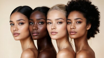 Obraz premium 4 models of different races and skin tones looking at the camera