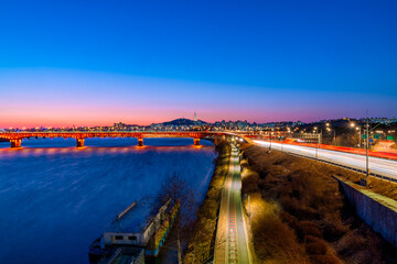 Seoul city scape twilight at night in south,korea.