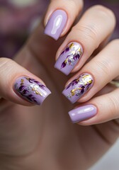 Elegant Lavender Nails with Delicate Floral Design