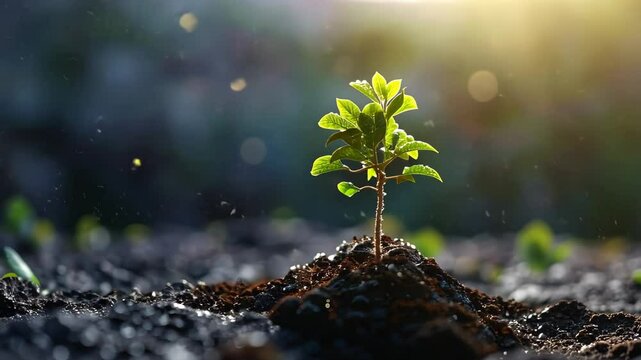 Timelapse of a seed sprouting and growing into a small tree in a sunlit garden, showcasing the beauty of nature and the life cycle of a plant over a few days