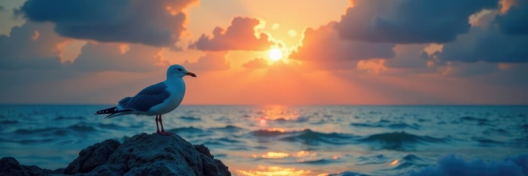 Un par de gaviotas se posan juntas en la orilla del mar con la luna a su lado, gaviota, vida silvestre, aves