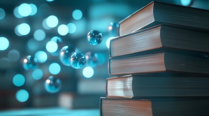  A Stack of Books with Circles and Dots in the Background