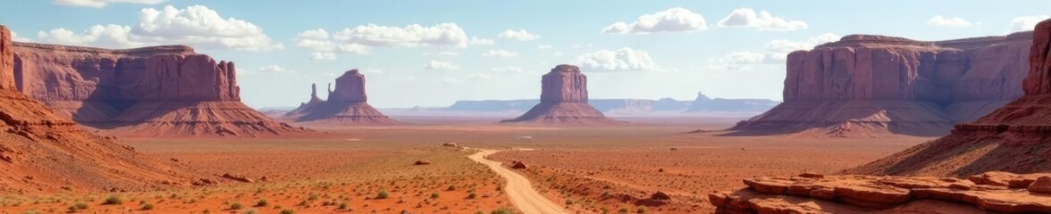 Naklejka premium Vast desert landscape dotted with unique geological formations near Moab Utah, rocks, desert
