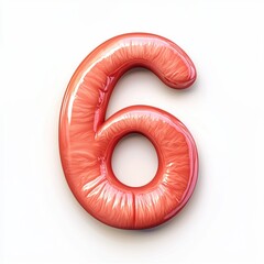Number 6 made of smooth human lips with soft skin texture and natural highlights isolated on a clean white background