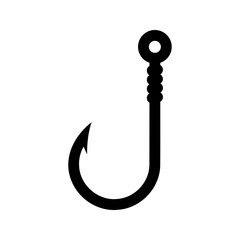 Fishing hook icon, silhouette, logo on white background