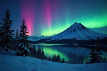Majestic Mt Susitna illuminated by the Northern Lights, Glow, Illumination