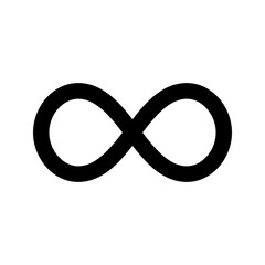 Simple flat black infinity symbols. Design elements for unlimited infinity, endless, eternity, loop, discontinuation, and repetition concepts. Vector illustration