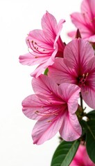 Majestic pink azalea blooms against a stark white background, garden, pink, botanical