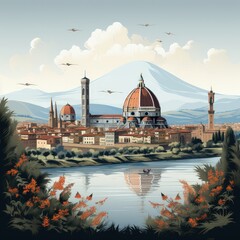 Fototapeta premium Florence Italy in Clean and Minimalist Art Design