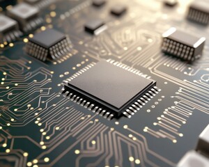 Close-Up View of Integrated Circuit and Circuit Board Components