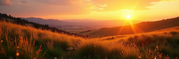 Obraz premium Soft light illuminates the golden terrain at dusk, peaceful, serene