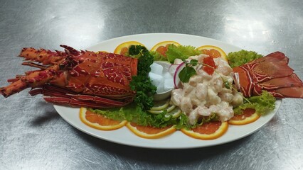 Fresh King Lobster Salad with Crunchy Vegetables and Peanut Sauce