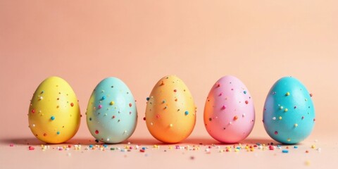 Pastel Easter Eggs Decorated with Colorful Sprinkles on a Soft Background