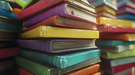 A Stack of Colorful Books with Circles and Dots in the Background