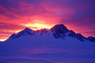 Snowy mountains sunrise