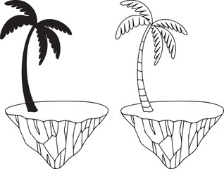 palm tree silhouette vector icon, Minimalist Silhouette of Tropical Island with Palm Tree